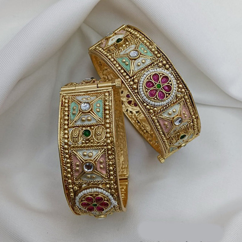 Akruti Collection Gold Plated Pota Stone Openable Bangles Set