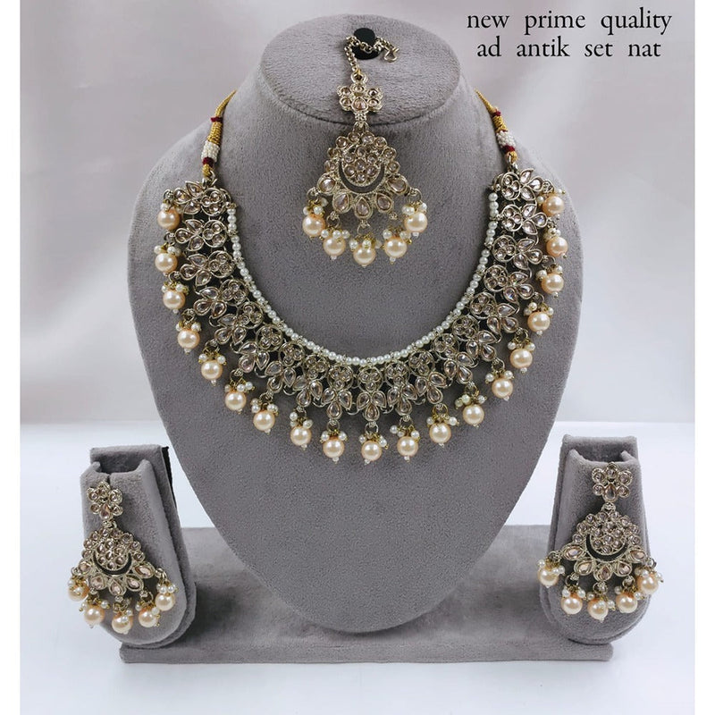 Akruti Collection Gold Plated Crystal Stone And Pearls Necklace Set