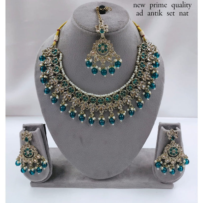 Akruti Collection Gold Plated Crystal Stone And Pearls Necklace Set