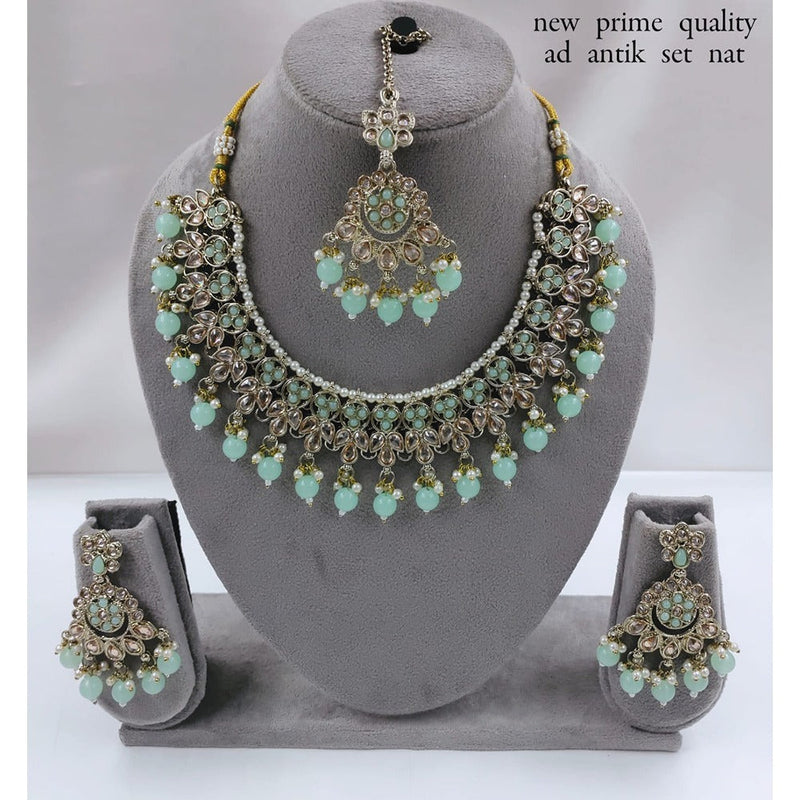 Akruti Collection Gold Plated Crystal Stone And Pearls Necklace Set