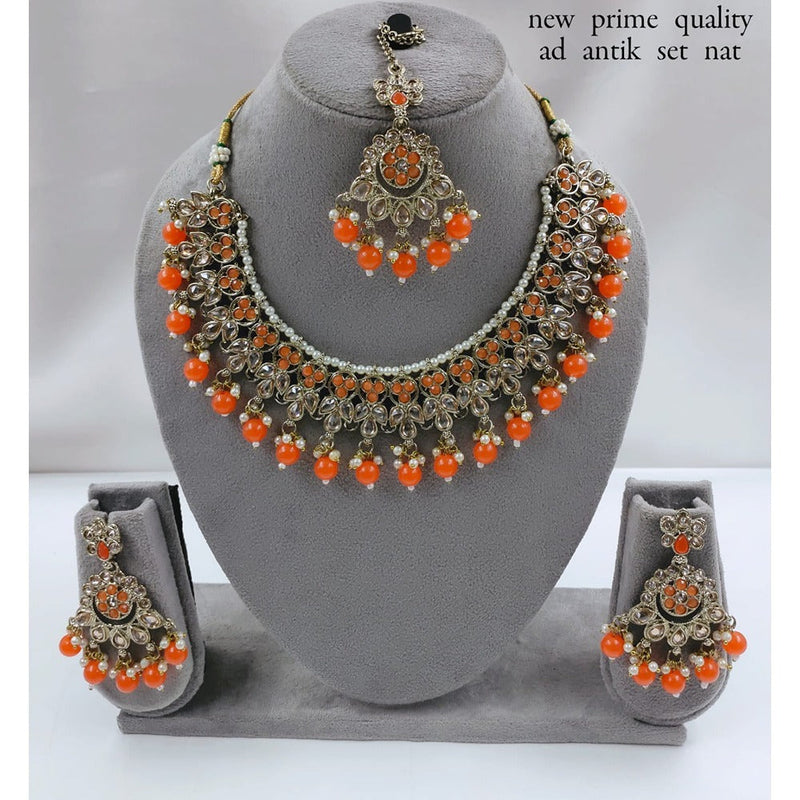 Akruti Collection Gold Plated Crystal Stone And Pearls Necklace Set