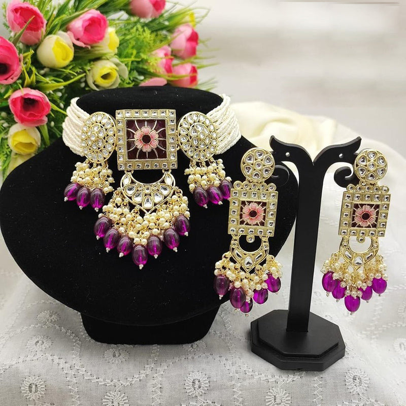 Akruti Collection Gold Plated  Kundan Stone And Beads Choker Necklace Set