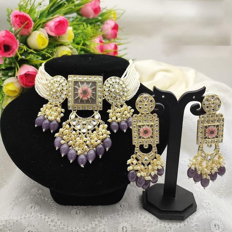 Akruti Collection Gold Plated  Kundan Stone And Beads Choker Necklace Set