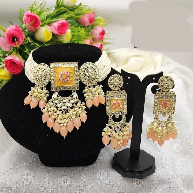 Akruti Collection Gold Plated  Kundan Stone And Beads Choker Necklace Set