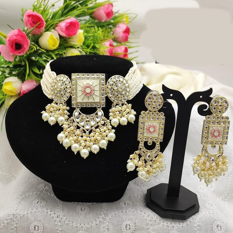 Akruti Collection Gold Plated  Kundan Stone And Beads Choker Necklace Set