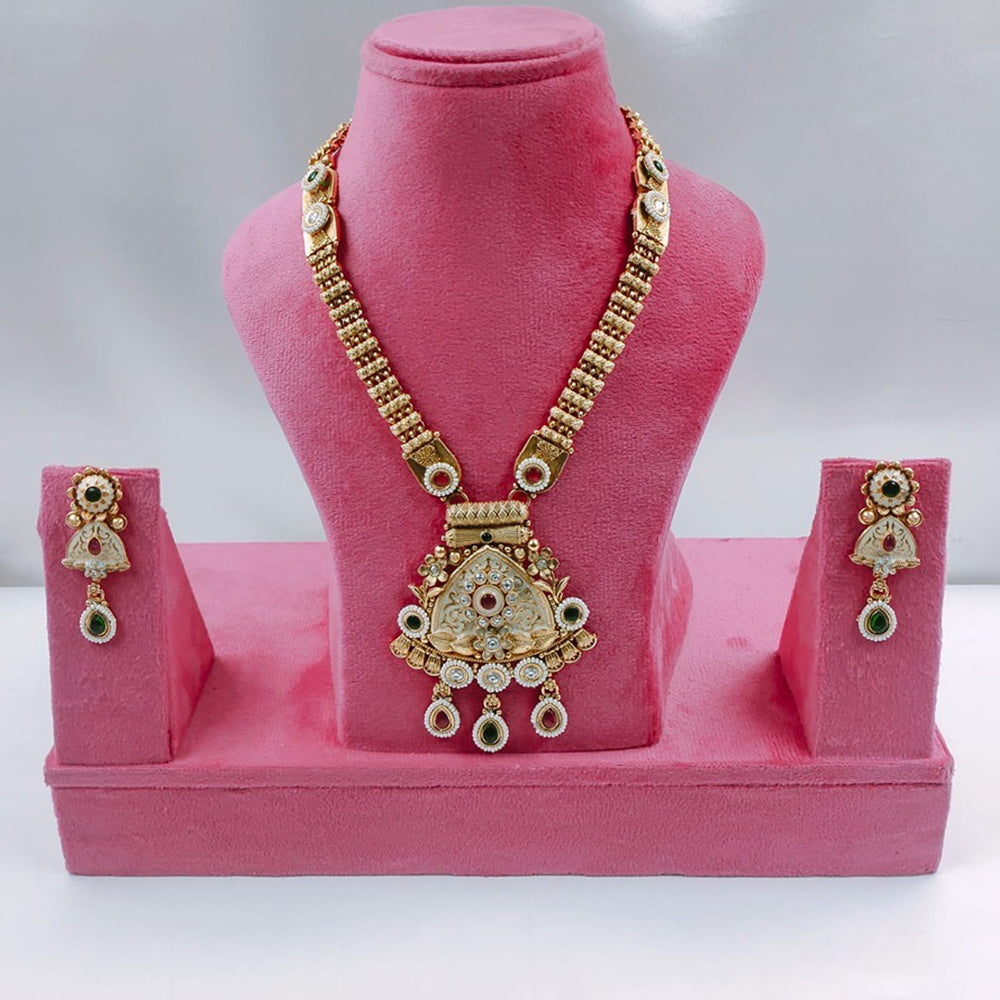 Akruti Collection Gold Plated Pota Stone Necklace Set