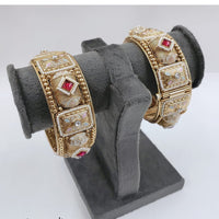 Akruti Collection Gold Plated Pota Stone Openable Bangles Set