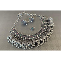 Akruti Collection Oxidised Plated Pota Stone And Pearls Necklace Set