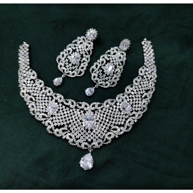 Akruti Collection Silver Plated American Diamond Necklace Set