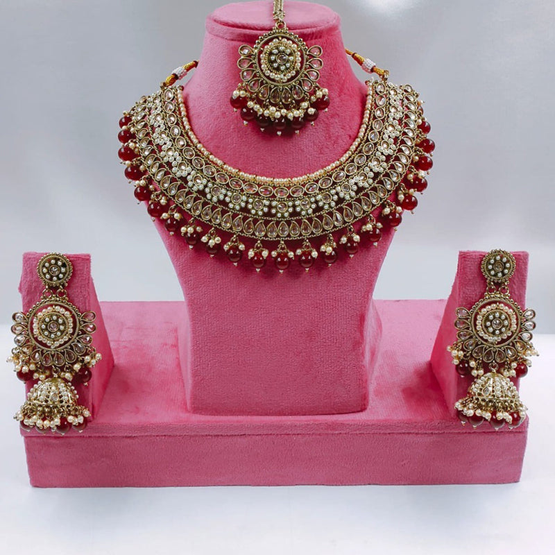 Akruti Collection Gold Plated Crystal Stone And Pearls Necklace Set