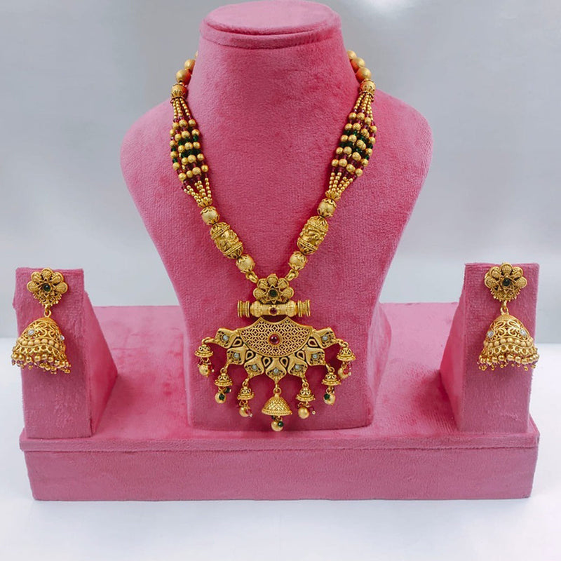 Akruti Collection Gold Plated Pota Stone And Pearls Necklace Set