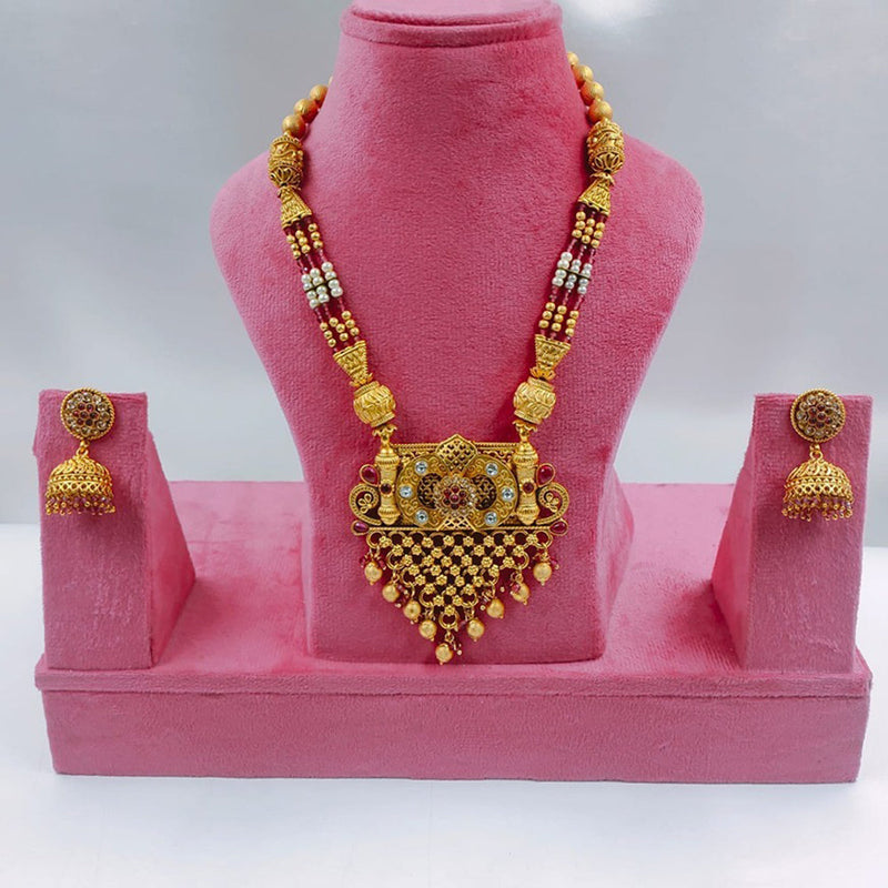 Akruti Collection Gold Plated Pota Stone And Pearls Necklace Set