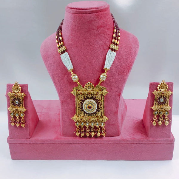 Akruti Collection Gold Plated Kundan Stone And Pearls Necklace Set