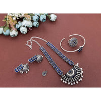 Akruti Collection Oxidised Plated Pota Stone Combo Set