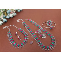 Akruti Collection Oxidised Plated Pota Stone Combo Set