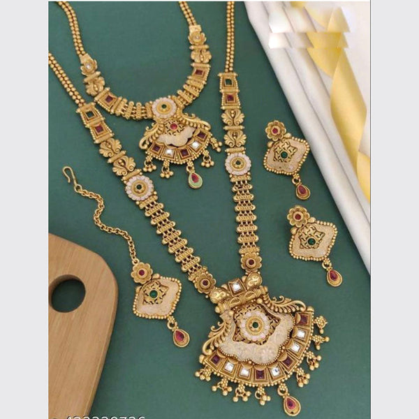 Akruti Collection Gold Plated Pota Stone And Pearls Necklace Set