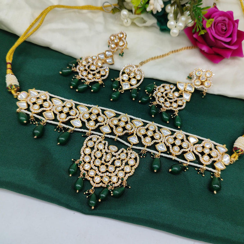 Akruti Collection Gold Plated  Polki Kundan And Beads Choker Necklace Set