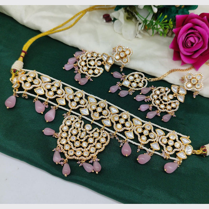 Akruti Collection Gold Plated  Polki Kundan And Beads Choker Necklace Set