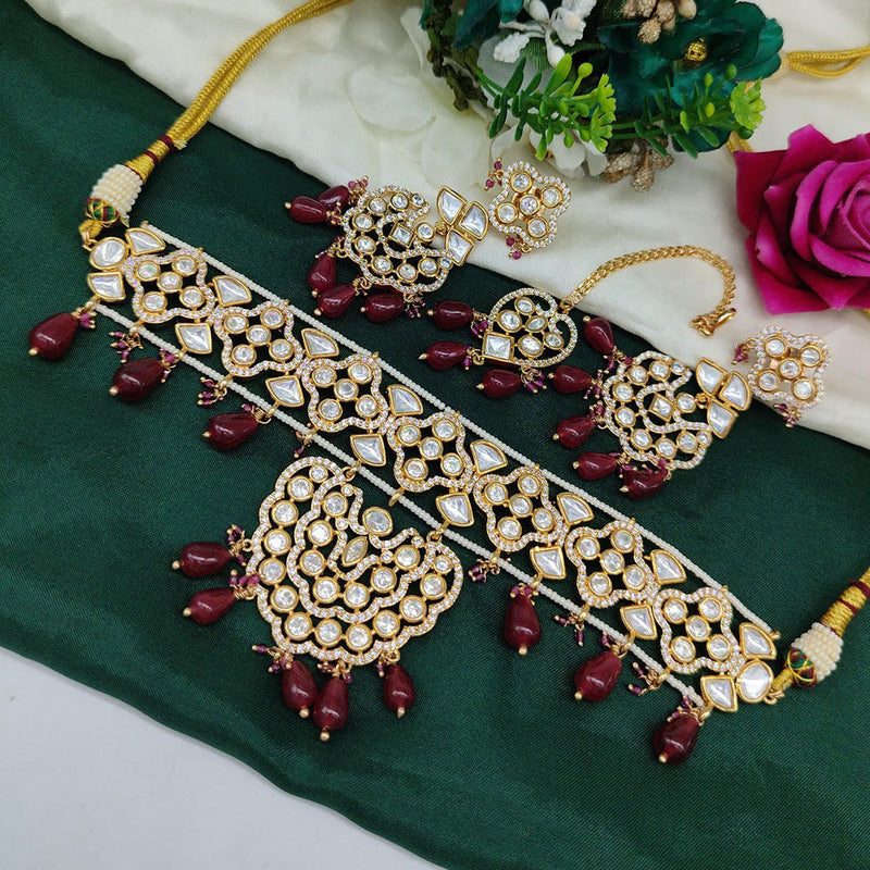 Akruti Collection Gold Plated  Polki Kundan And Beads Choker Necklace Set