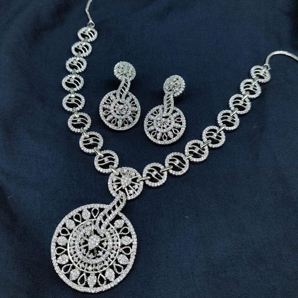 Akruti Collection Silver Plated AD Stone Necklace Set