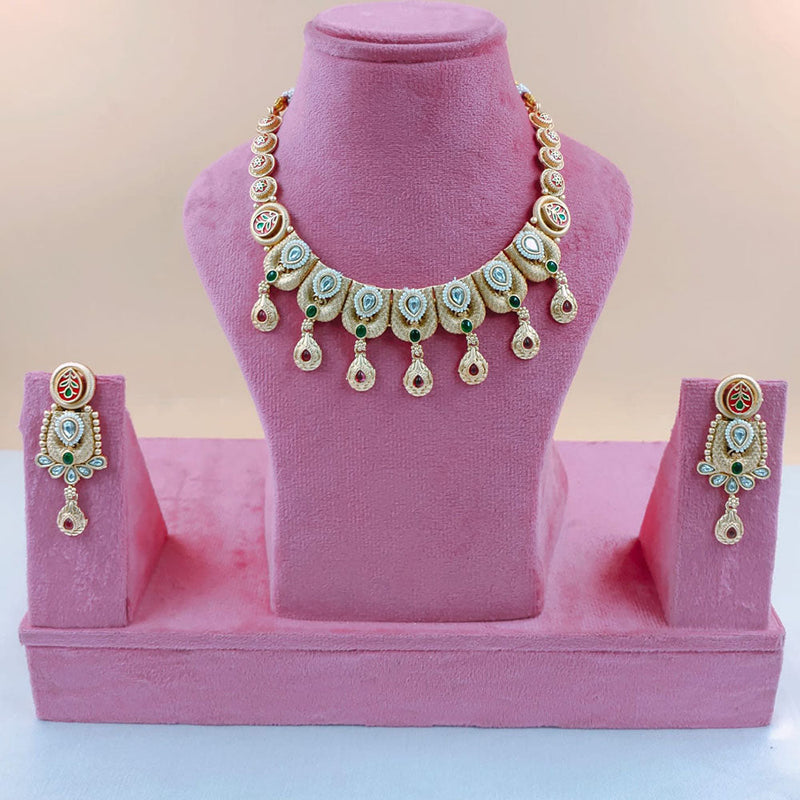 Akruti Collection Gold Plated Pota Stone Necklace Set