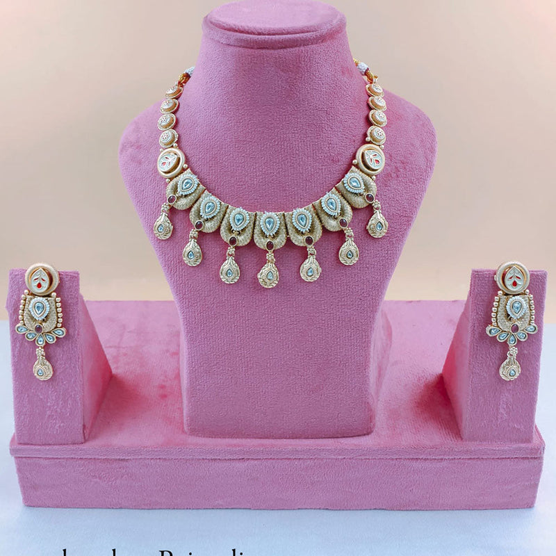 Akruti Collection Gold Plated Pota Stone Necklace Set