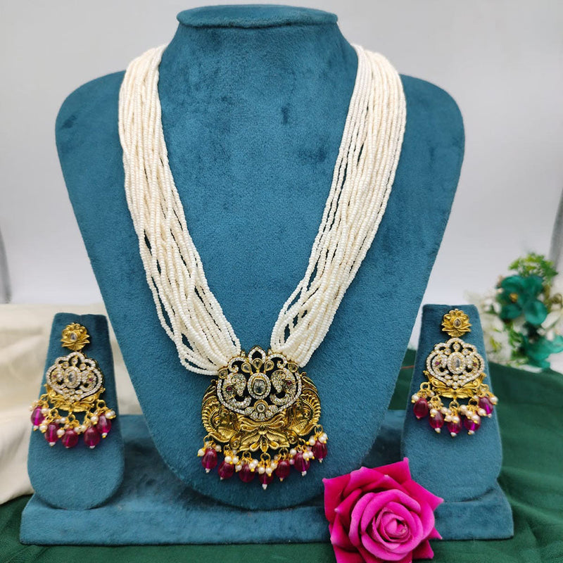 Akruti Collection Gold Plated AD Stone And Beads Necklace Set