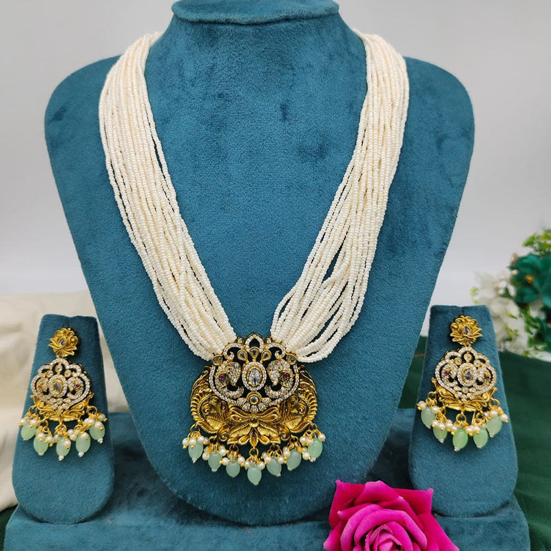 Akruti Collection Gold Plated AD Stone And Beads Necklace Set