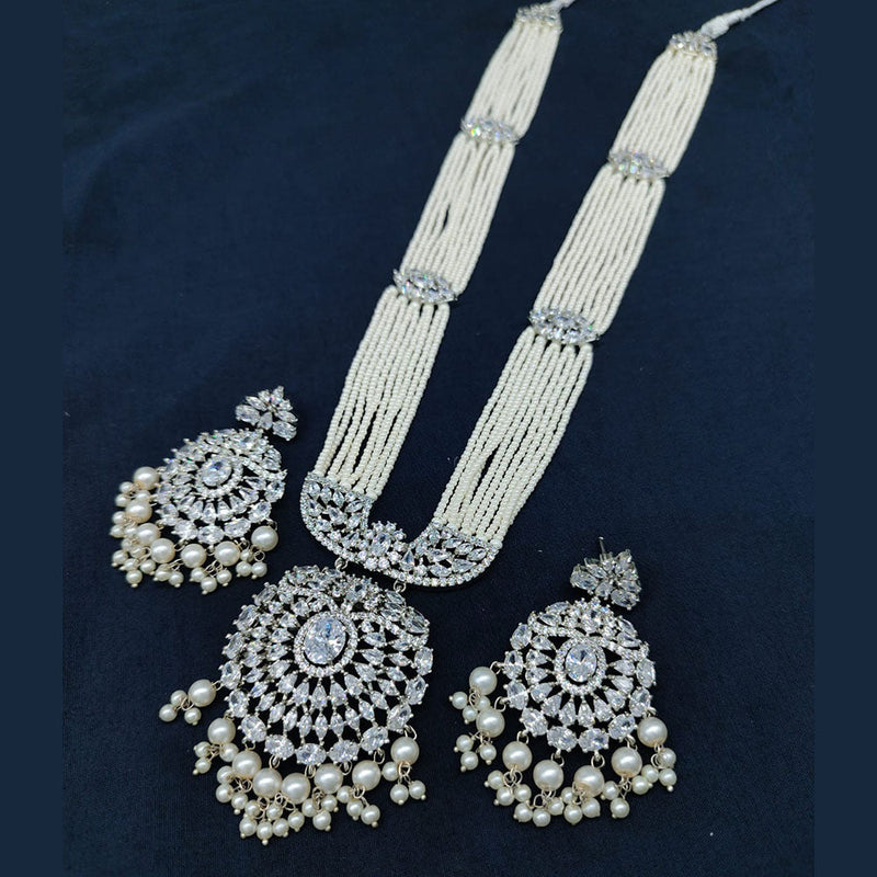 Akruti Collection Silver Plated AD Stone And Pearls Necklace Set