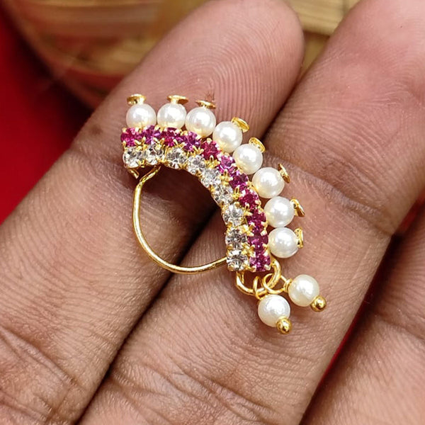 Akruti Collection Gold Plated Austrian Stone And Pearls Nose ring