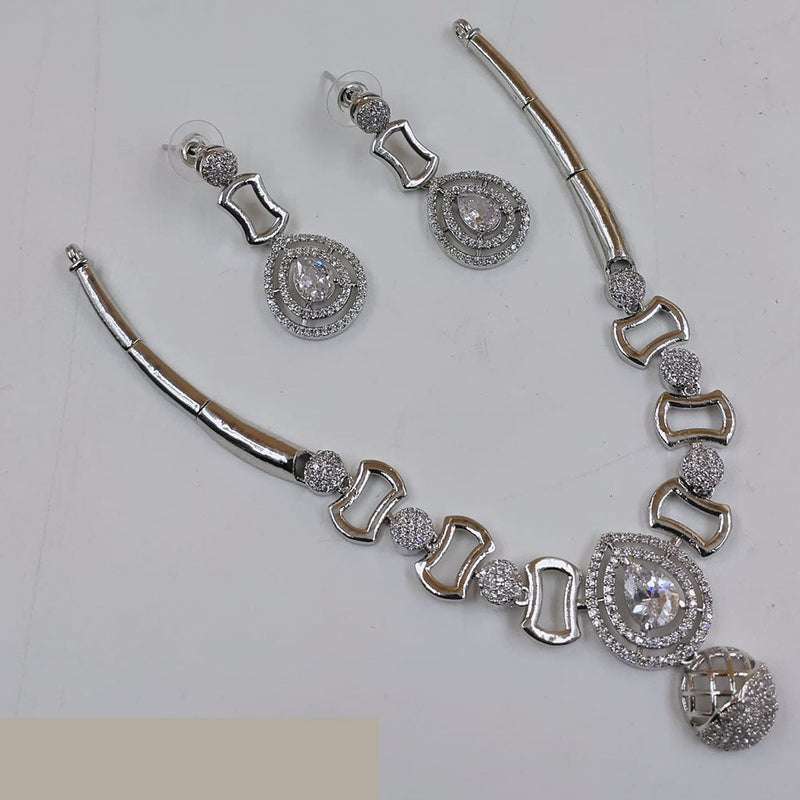 Akruti Collection Silver Plated American Diamond Necklace Set