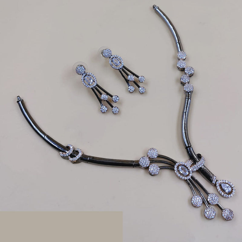 Akruti Collection Oxidised Plated American Diamond Necklace Set