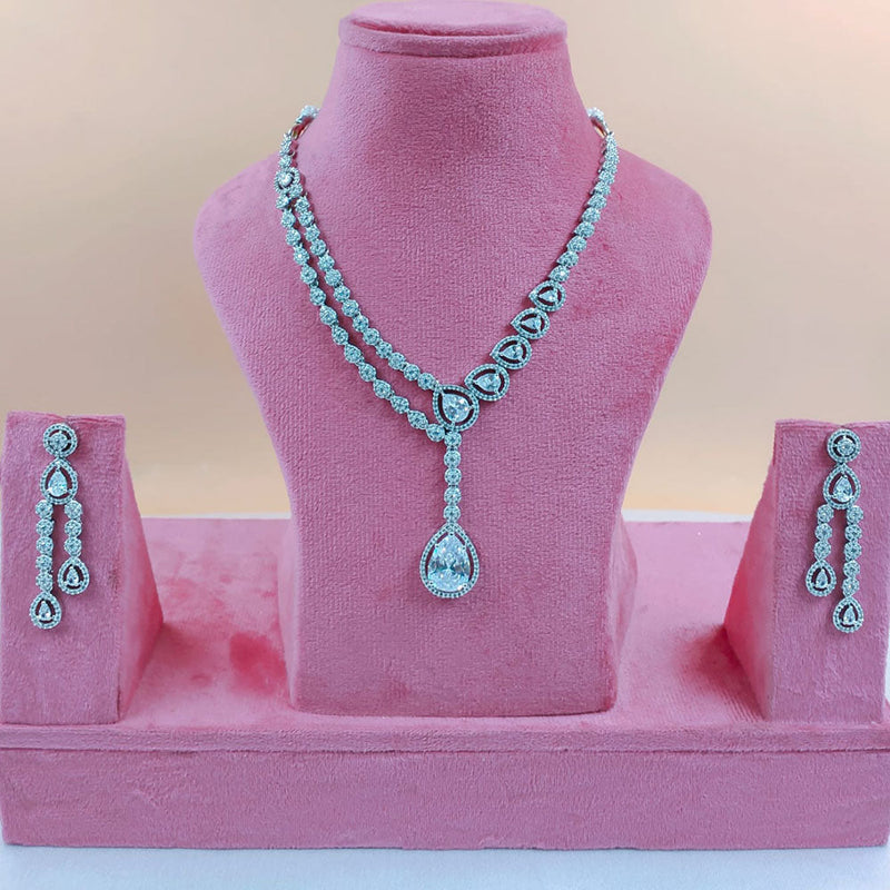 Akruti Collection Silver Plated American Diamond Necklace Set