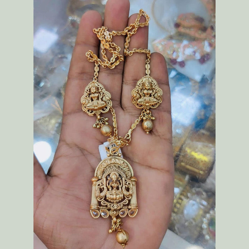 Akruti Collection Gold Plated Temple Chain Pendant Set