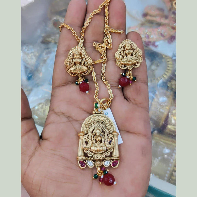 Akruti Collection Gold Plated Temple Chain Pendant Set