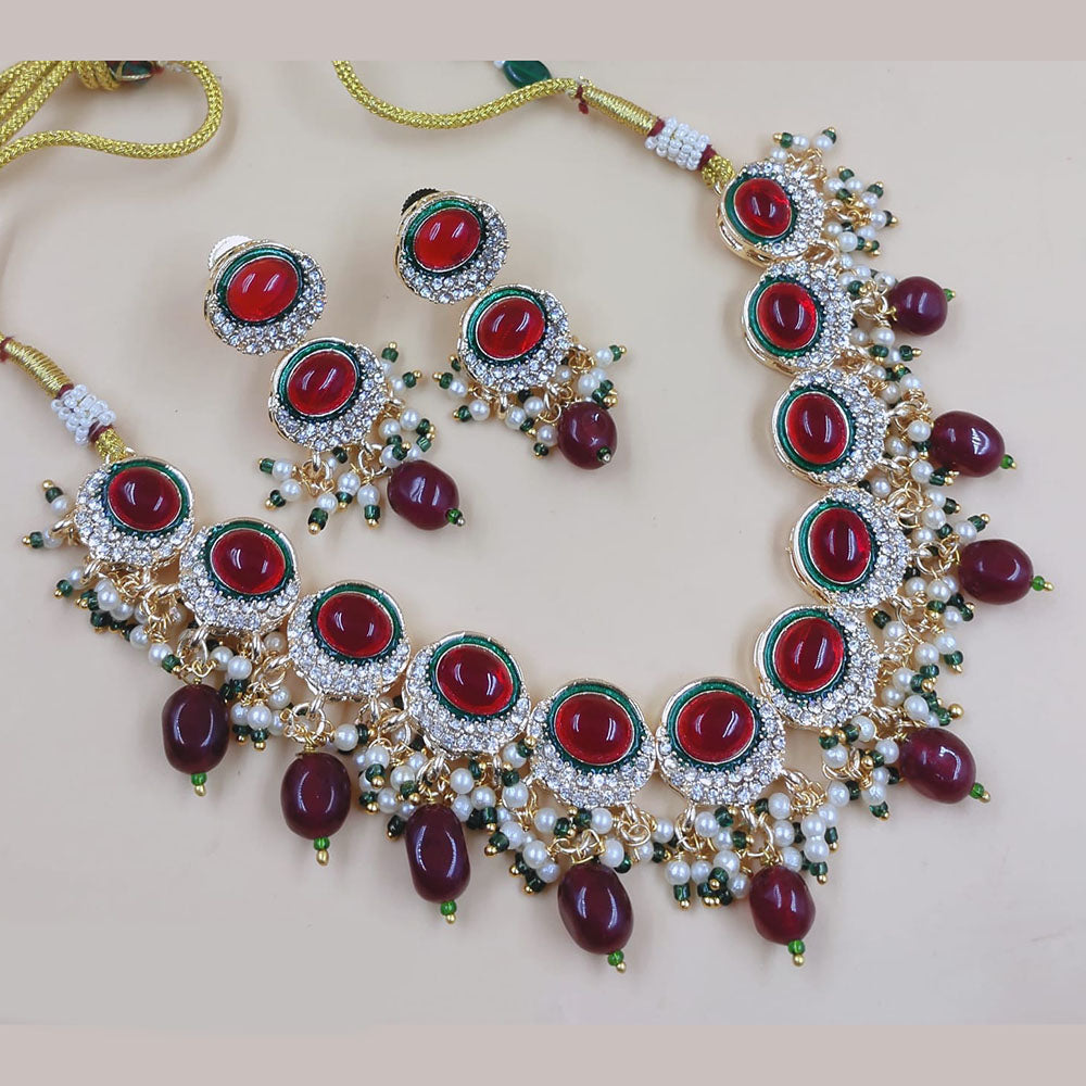 Akruti Collection Gold Plated Austrian Stone Pearls And Beads Necklace Set