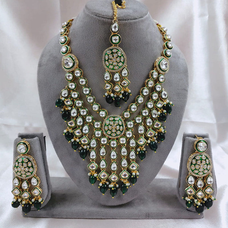 Akruti Collection Gold Plated Kundan Stone Beads And Pearls Meenakari Necklace Set