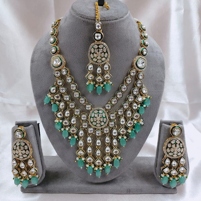 Akruti Collection Gold Plated Kundan Stone Beads And Pearls Meenakari Necklace Set