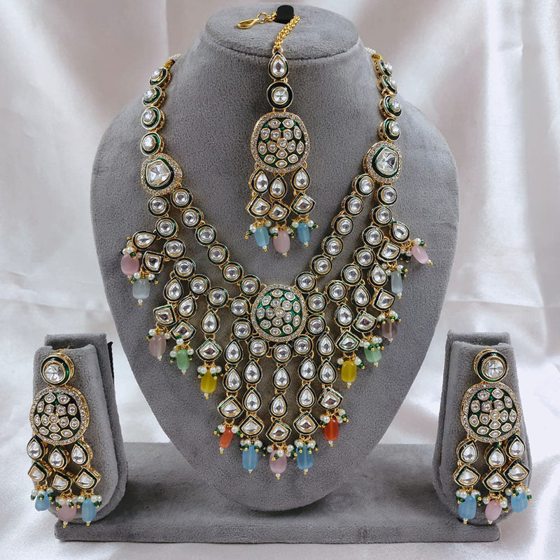 Akruti Collection Gold Plated Kundan Stone Beads And Pearls Meenakari Necklace Set