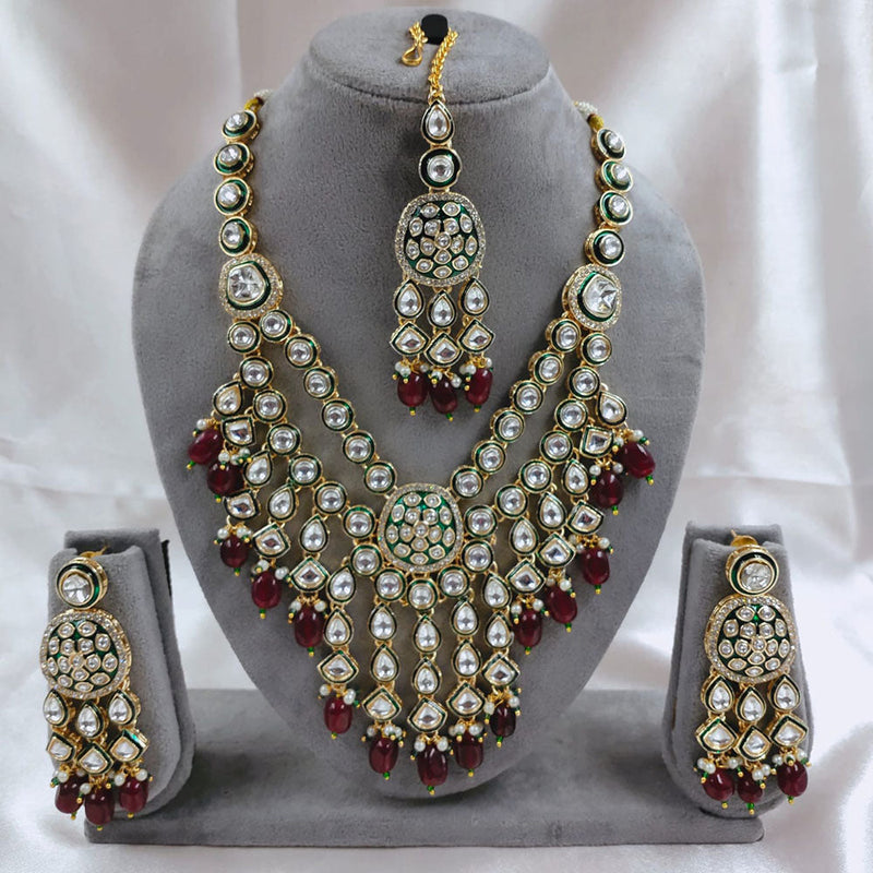 Akruti Collection Gold Plated Kundan Stone Beads And Pearls Meenakari Necklace Set