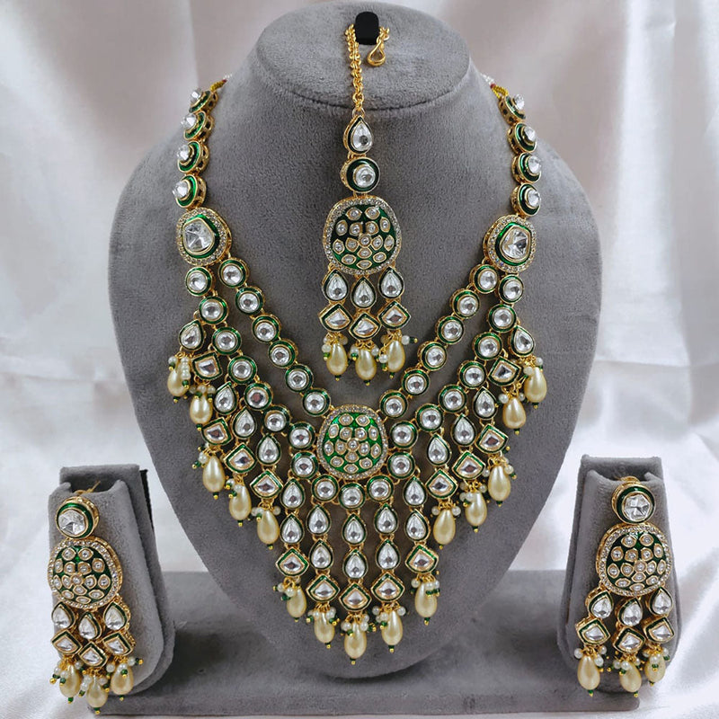 Akruti Collection Gold Plated Kundan Stone Beads And Pearls Meenakari Necklace Set