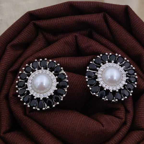 Akruti Collection  Silver Plated AD And Pearl  Stud  Earrings