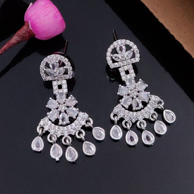 Akruti Collection Silver Plated AD Dangler Earrings