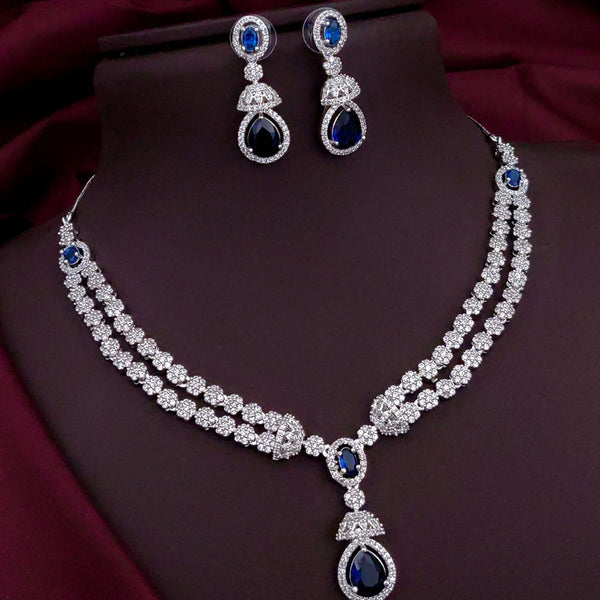 Akruti Collection Silver Plated American Diamond Necklace Set