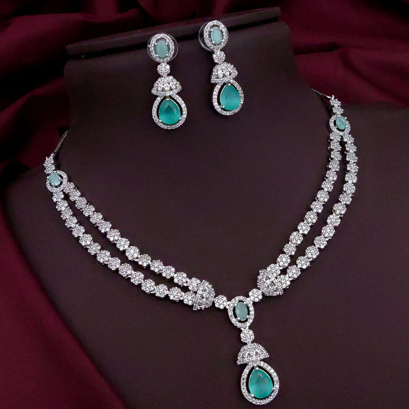 Akruti Collection Silver Plated American Diamond Necklace Set