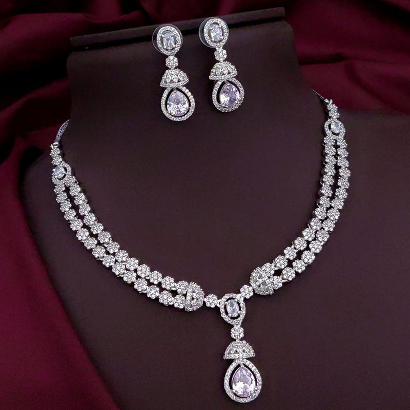 Akruti Collection Silver Plated American Diamond Necklace Set