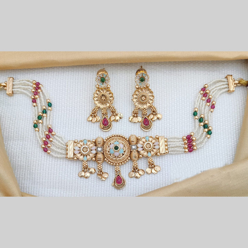 Akruti Collection Gold Plated Kundan Stone And Meenakari Choker Necklace Set