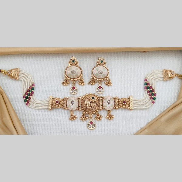 Akruti Collection Gold Plated Kundan Stone And Meenakari Choker Necklace Set