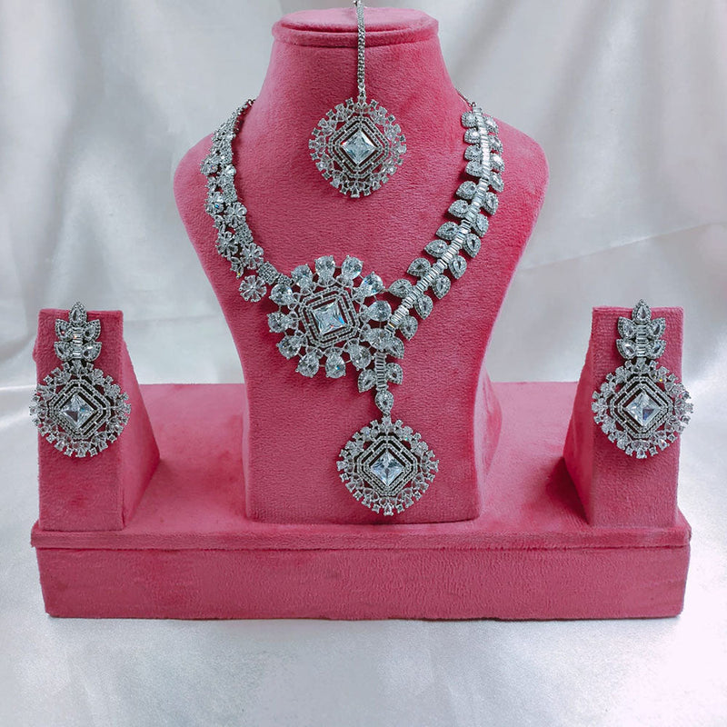 Akruti Collection Silver Plated American Diamond Necklace Set