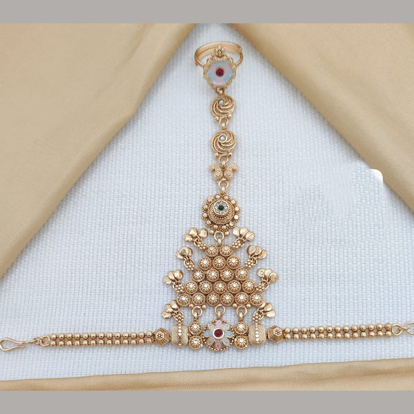 Akruti Collection Gold Plated Pota Stone And Meenakari Hand Harness